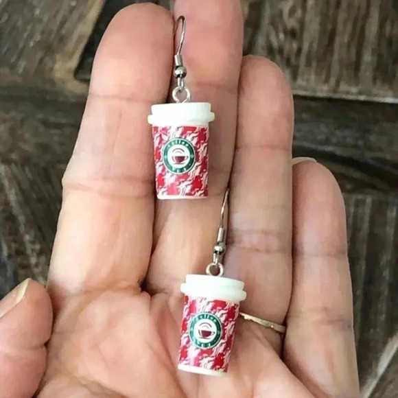 Coffee Lover’s Latte Mug Cup Handmade Holiday Drop Earrings 2 NWT - Picture 1 of 3